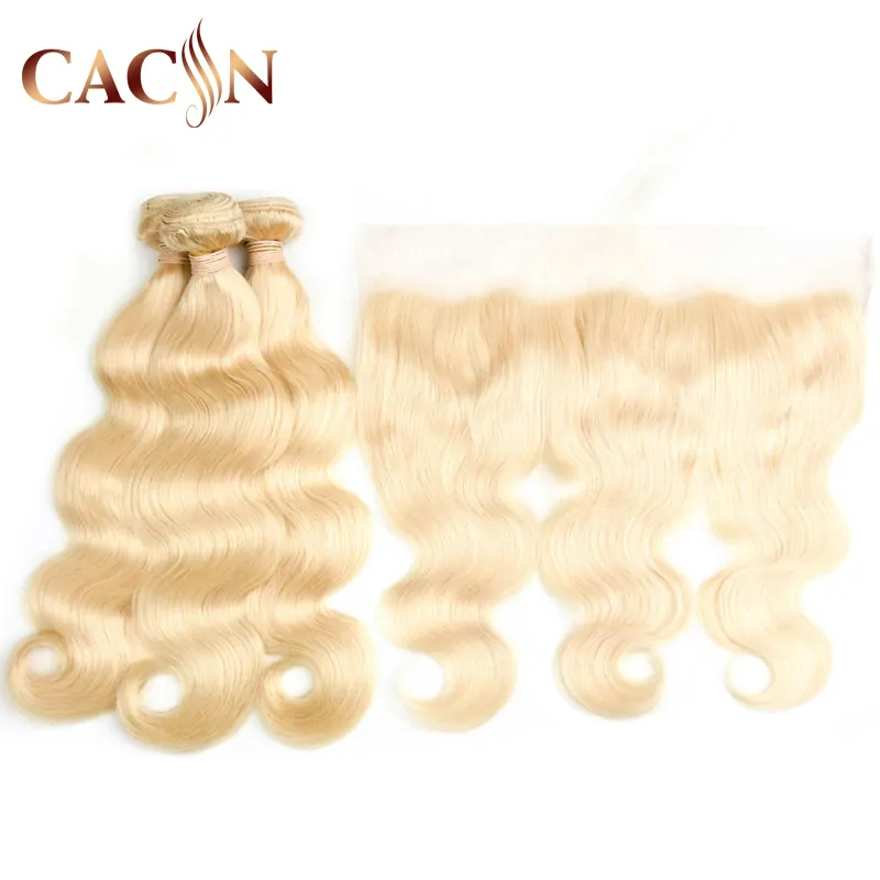 613 blonde hair 3 & 4 bundles with 13x4 lace frontal, 613 hair color, Brazilian hair body wave, free shipping