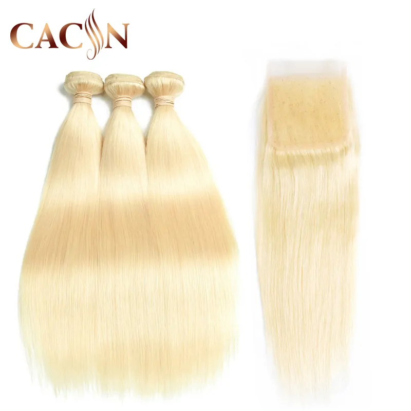 Bleached 613 hair straight 3 & 4 bundles with 4x4 lace closure, Brazilian hair, free shipping